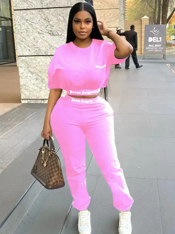 2023 Letter Print Cotton Short Sleeve Two Piece Sets Designer Women's Clothing