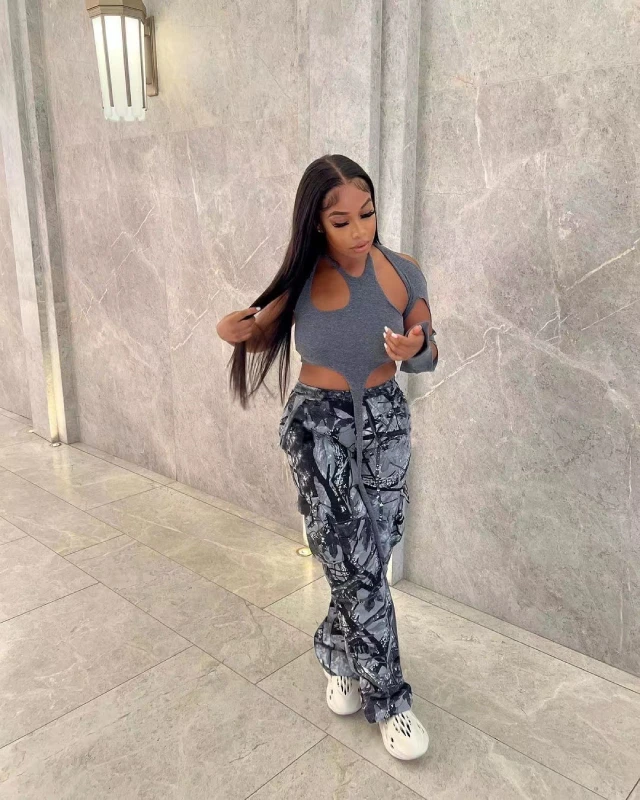 Spring 2023 Camouflage Casual Cargo Pants for Women Streetwear Fashion Camo Pants with Pockets Straight Leg Women's Trousers