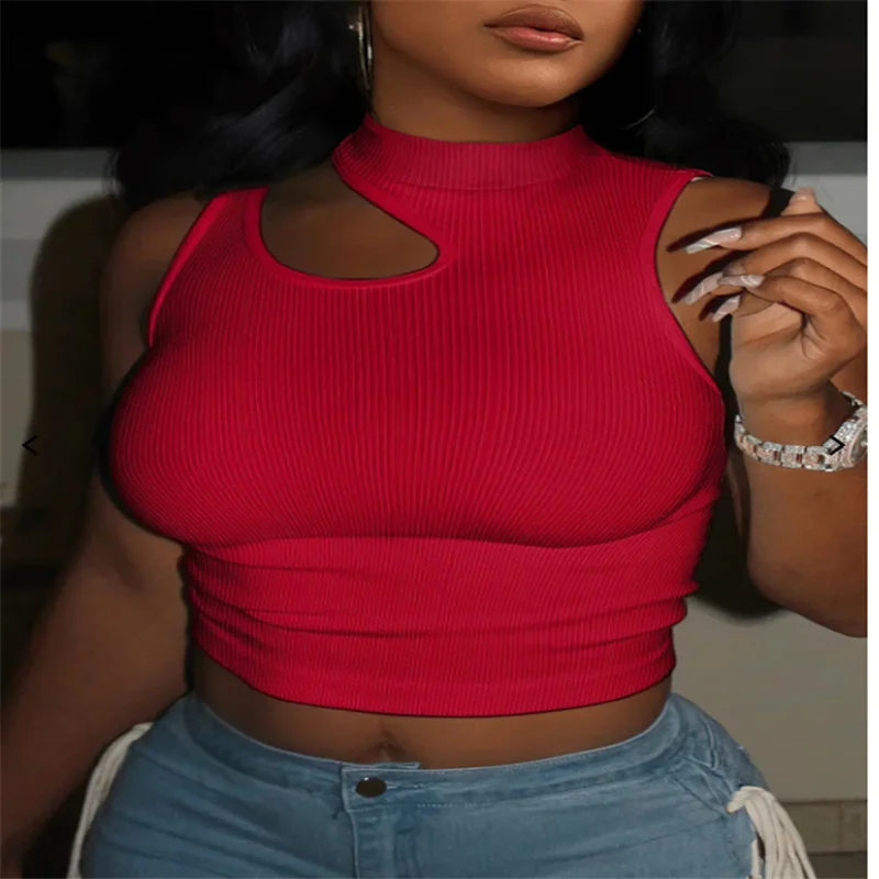New Arrival 2023 fashion Women Clothing sexy sleeveless knit solid women crop top