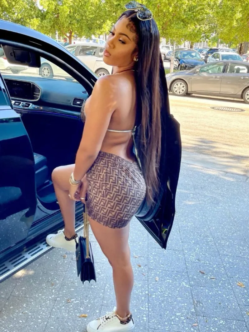 H2482 2023 summer new digital printing triangle sling chest-wrapped elastic waist shorts set two-piece fashion