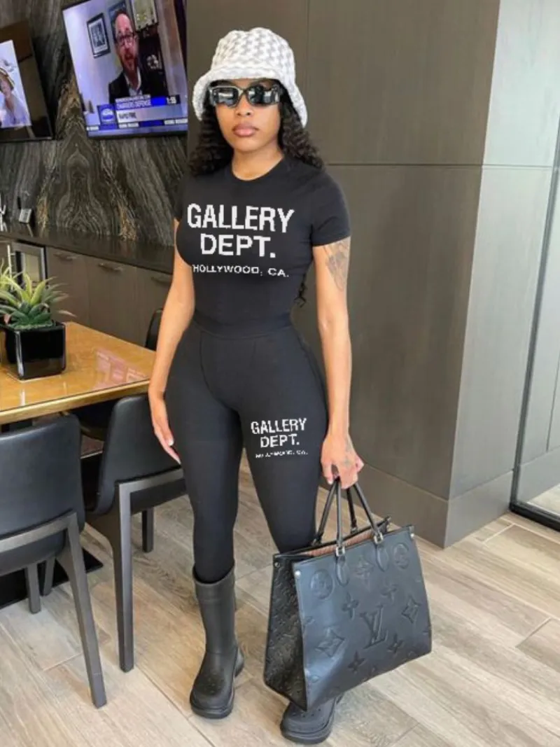 Wholesale short sleeve top shirt 2 pieces set fashion black casual two piece pants sets women