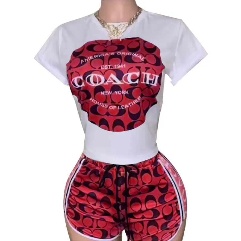 Y71362 Outdoor Leisure Fashion printed shorts and short sleeves suit