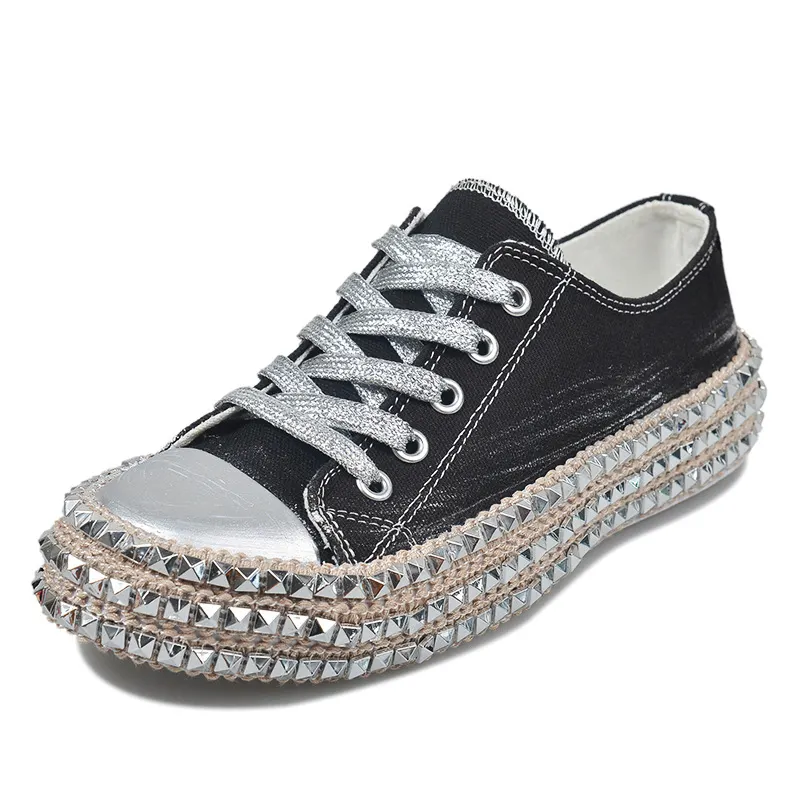 new fashion punk style rivet decorated thick sole &leopard print High-top low-top canvas shoes for women walking shoes