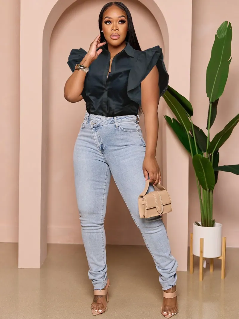 Casual Women Summer Solid Color Blouse Many Colors Plus Size Button Women Top