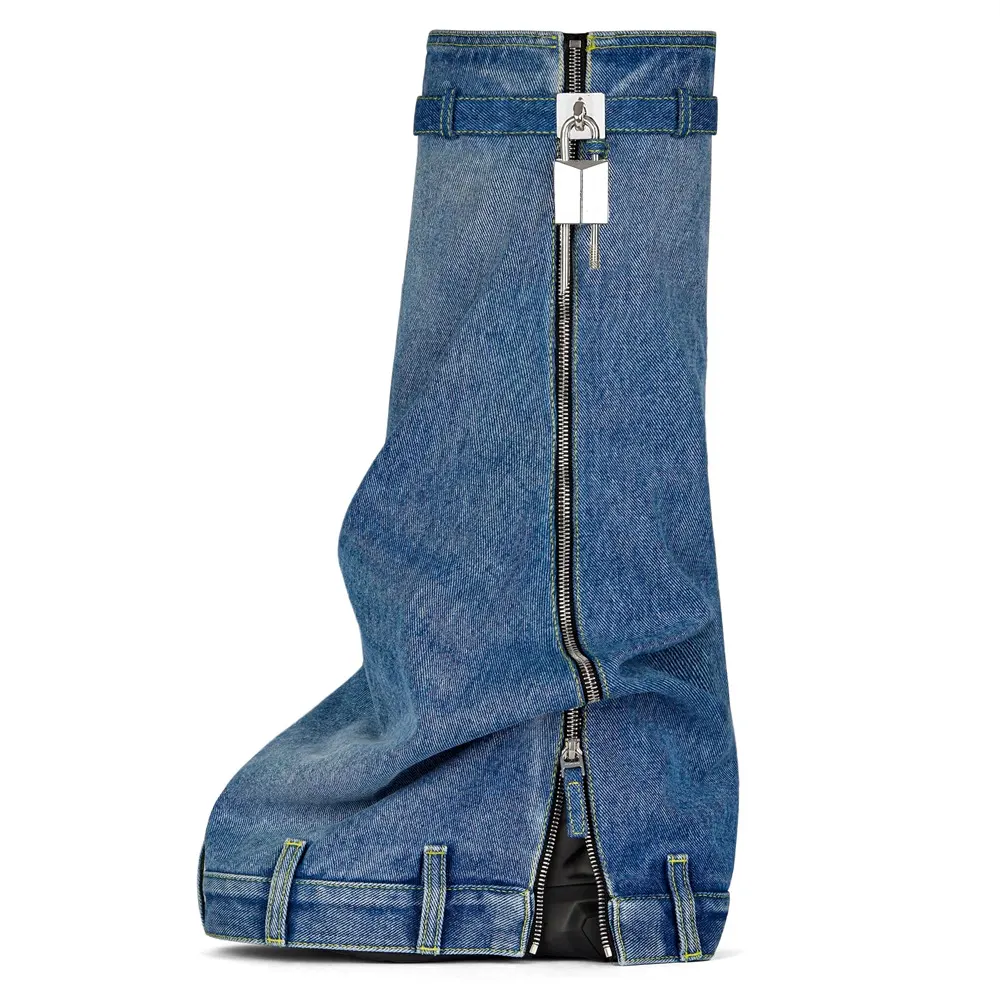 winter new thick bottom cowboy boots women's skirt round head knee boots metal accessories long barrel belt buckle short boots