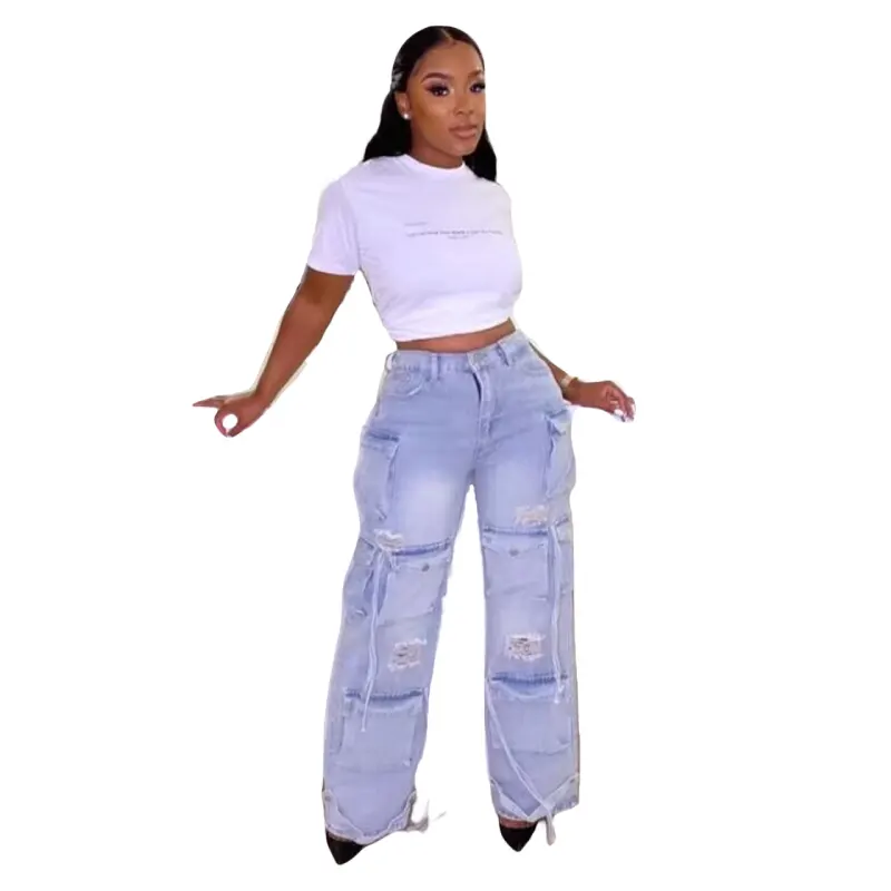 Cargo Pants Women's Fashion High Waist Straight Baggy Jean Aesthetic Multi-Pocket Trousers