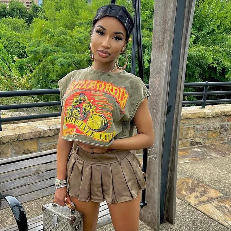 Streetwear T Shirts Tops Women Clothes 2023 Sleeveless Printed Loose Tank Tops Summer Sexy Hot Girls Graffiti T Shirts Top