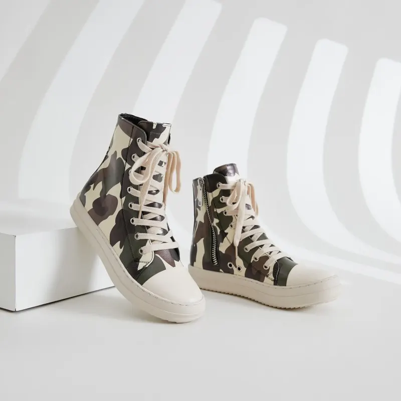 New Arrivals Sneakers Lace-up Canvas Trendy Casual Shoes High Top Canvas Shoes For Women Camouflage Boots