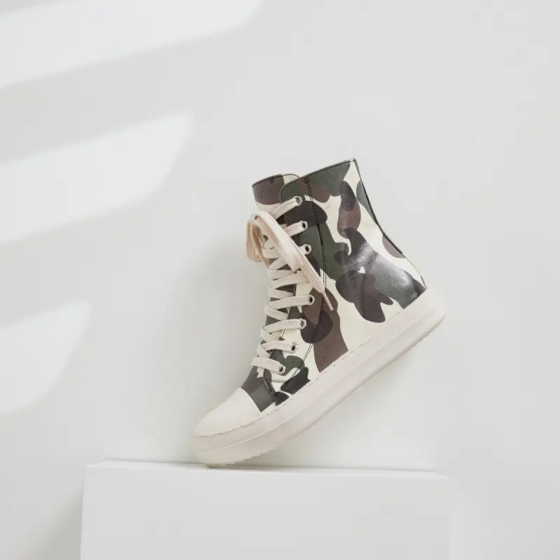 New Arrivals Sneakers Lace-up Canvas Trendy Casual Shoes High Top Canvas Shoes For Women Camouflage Boots