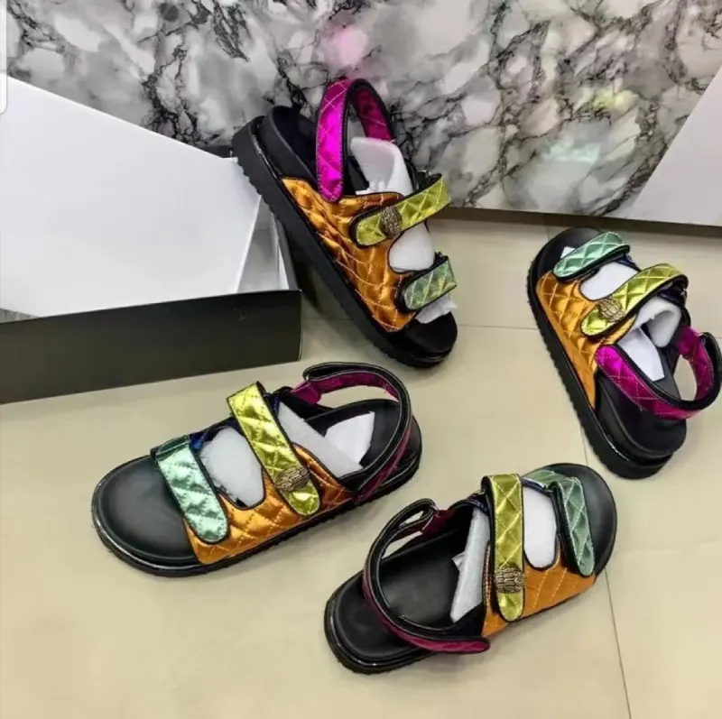 designer flat sandals for women and ladies large size Neon dazzling platform beach shoes women sandals