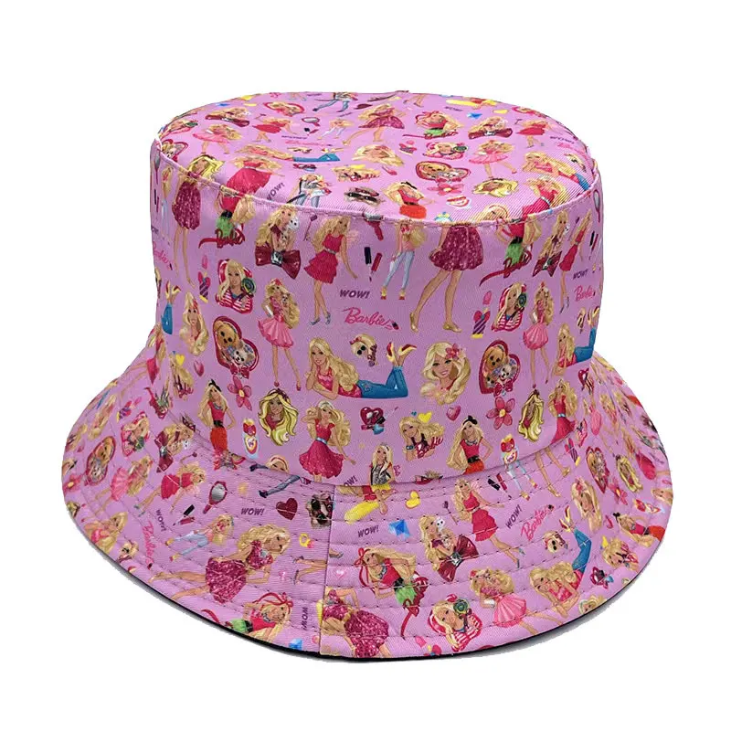 New Fashion movie Barby pink printed fisherman hat Macaron color ladies casual fashion all-match 100% cotton Bucket hats