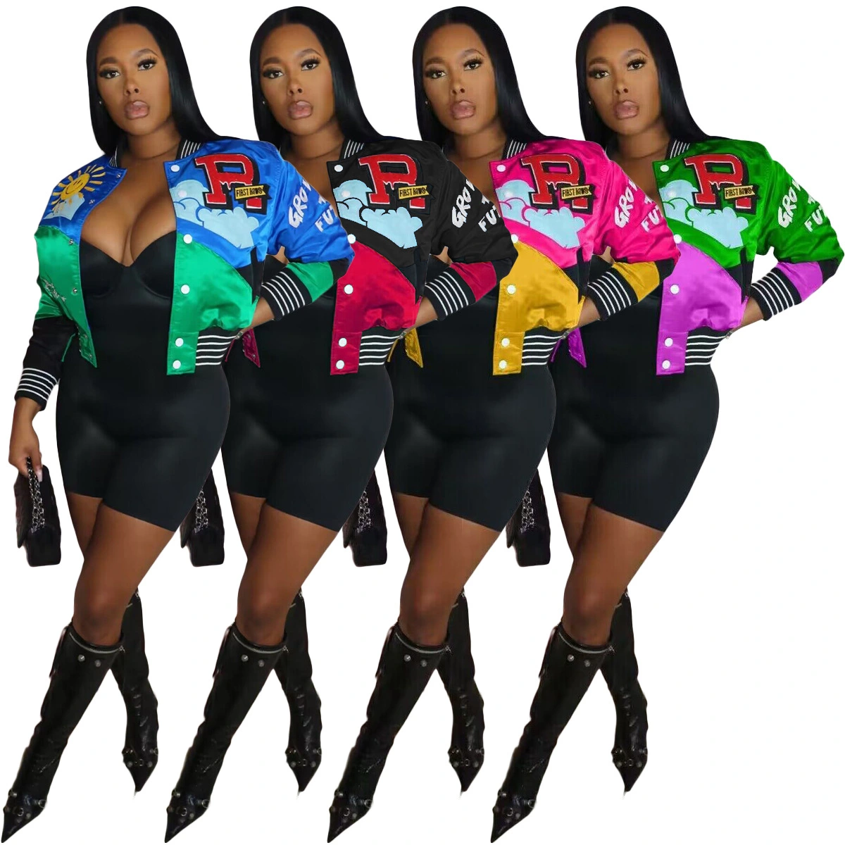 Spring positioning printed fashion women's baseball uniform women's baseball jacket