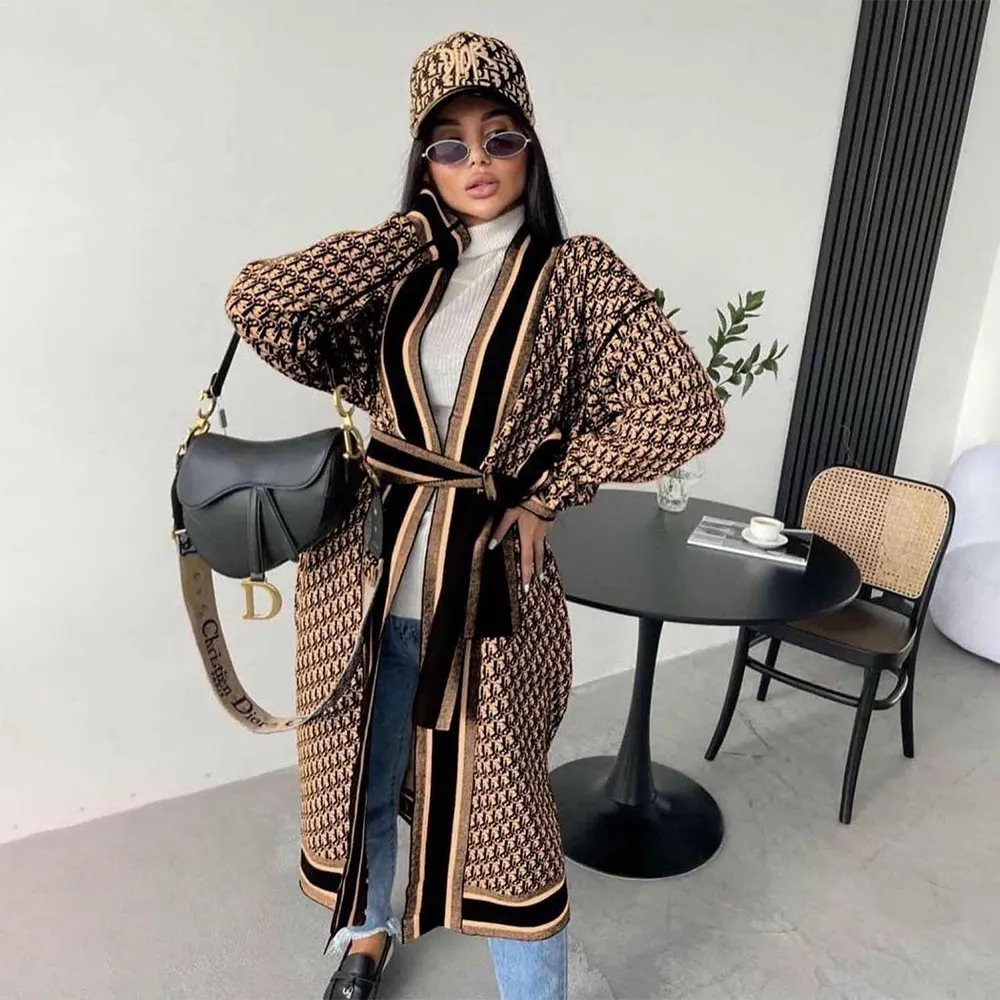 Printed Belted Long Coat