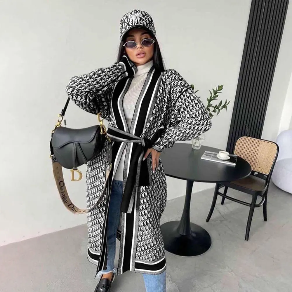 Printed Belted Long Coat