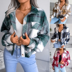 Wholesale Plaid Shacket Ladies Jacket Flannel Shirts Trendy Queen Womens Flannel Shacket Jacket Casual