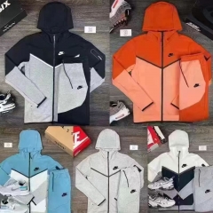 New Men High Quality Fashion Hooded Sports Color Matching Track Suits Sports Cheap Zip Up 2 Pieces Tracksuit Wholesale