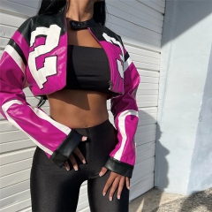 Streetwear Clothing Manufacturer Zip Up Women's Moto Biker Zipper Leather Crop Jacket