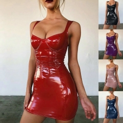 Plus Size Sexy Women Sexy Dress Latex Faux Leather Bodycon Evening Party Short Solid Mini Dresses Costume