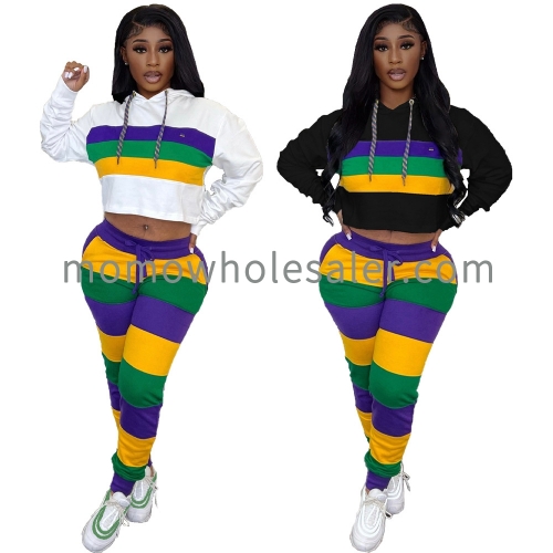 mardi gras day long sleeves apparel for women plus size striped hoodie and pants 2pc set new orleans clothing