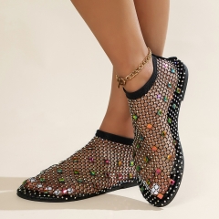 New Bling Rhinestone Mesh sock Sandals Summer Fashion Female sexy Flat Shoes shiny Crystal Mesh Women Sandals