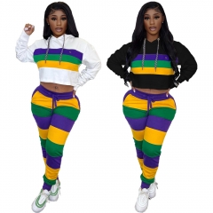 mardi gras day long sleeves apparel for women plus size striped hoodie and pants 2pc set new orleans clothing