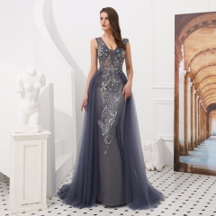 A Line Grey Appliques Beaded Evening Dresses Party Elegant Gowns