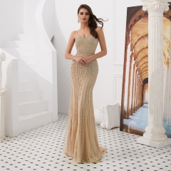 Mermaid Golden Appliques Beaded Evening Dresses Pa...