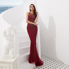 Mermaid Red Appliques Beaded Evening Dresses Party Elegant Gowns
