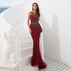 Mermaid Red Appliques Beaded Evening Dresses Party...