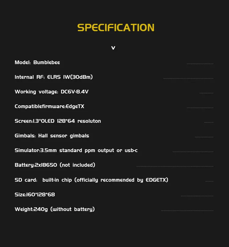 Jumper Bumblebee FPV Radio Controller Spec