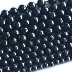 High Quality Natural Genuine Black Tourmaline Faceted Round Beads 6mm 8mm 10mm 12mm 14mm 16" 03677