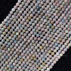 Genuine Natural Multicolour Green Pink Blue Yellow Aquamarine Beryl Morganite Round Loose Gemstone Necklace Bracelet Beads 15.5" 05973