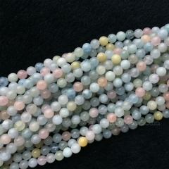 Genuine Natural Multicolour Green Pink Blue Yellow Aquamarine Beryl Morganite Round Loose Gemstone Necklace Bracelet Beads 4-12mm 15.5" 05959