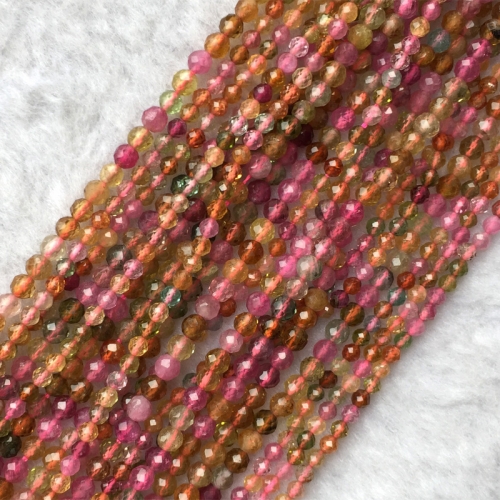 AAA High Quality Genuine Natural Clear Multicolour Green Pink Red Yellow Tourmaline Faceted Round Small Beads 2mm 3mm 4mm 16" 05665
