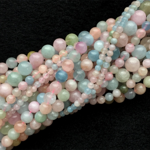 Quality Genuine Natural Multicolour Green Pink Blue Yellow Aquamarine Beryl Morganite Round Loose Gemstone Beads 4-12mm 16"  05692