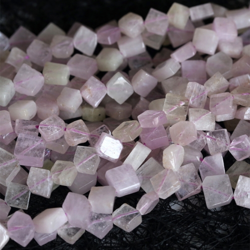 Natural Genuine Clear Pink Purple Kunzite Diagonal Square Loose Gemstone Beads Fit Jewelry DIY Necklace 7x8mm  16" 04126
