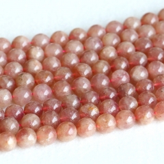 Real Genuine Natural Strawberry Quartz Pink Lepidolite Russia Red rosite Muscovite Round Loose 6-14mm 15.5" 05147