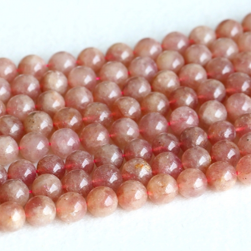 Real Genuine Natural Strawberry Quartz Pink Lepidolite Russia Red rosite Muscovite Round Loose 6-14mm 15.5" 05147