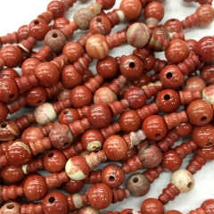 Natural Genuine Red Jasper Pagoda Tee Three links Buddha Head Tibet Guru Barrel Big Hole Beads (10 Sets/lot) 04214