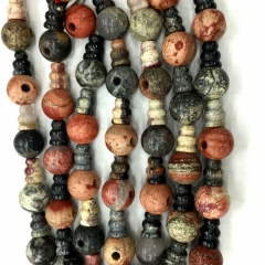 Natural Genuine Pink Black Gray Silver Leaf Jasper Pagoda Tee Three links Buddha Head Tibet Guru Barrel Big Hole Beads (10 Sets/lot) 04225