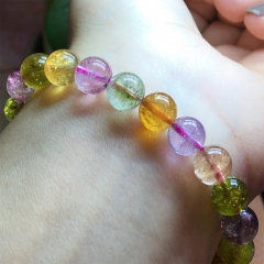 High Quality Natural Genuine Mix Colorful Clear Purple Pink Green Yellow Tourmaline Multi-color Stretch Bracelet Round Beads 8mm 04506