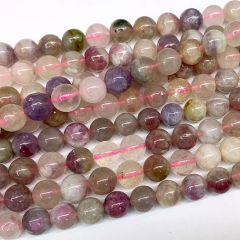 Veemake Natural Genuine China Pink Tourmaline Round Loose Gemstone Jewelry Making Design Necklaces Bracelets Gemstones Beads 15" 06521