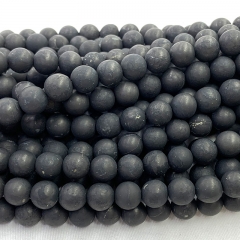 Veemake Natural Genuine Black Shungite Round Matte Loose Gemstone Jewelry Making Design Necklaces Bracelets Gemstones Beads 16" 06522