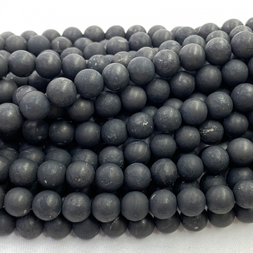 Veemake Natural Genuine Black Shungite Round Matte Loose Gemstone Jewelry Making Design Necklaces Bracelets Gemstones Beads 16" 06522