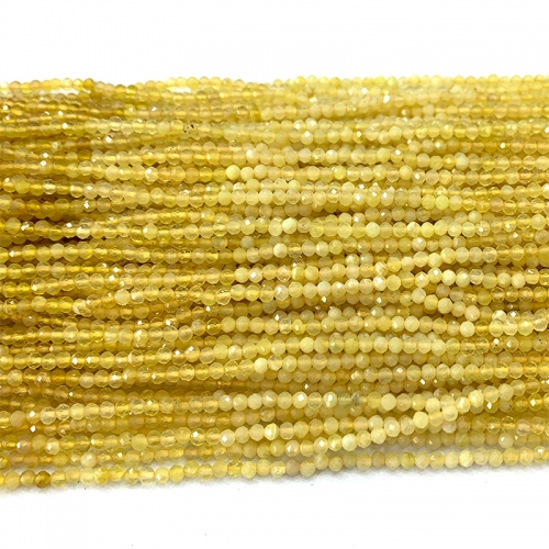 15.5 " Veemake High Quality Natural Genuine Gemstones Yellow Opal Round Faceted Small making necklaces bracelets jewelry beads 06548