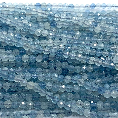 15.5 " Veemake High Quality Natural Genuine Gemstones Clear Blue Aquamarine Round Faceted Small making necklaces bracelets jewelry beads 06754