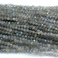 Veemake High Quality Natural Genuine Gemstones Clear blue Flash Light Labradorite Round Faceted Small  Jewelry Beads 06760