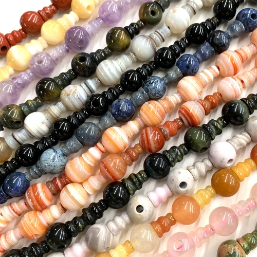 Jasper Dumortierite Aventurine Jade Amethyst Rose Quartz Agate Fluorite Tiger Eye malachite Pagoda Tee Three links Buddha Head Tibe Guru Beads 06789