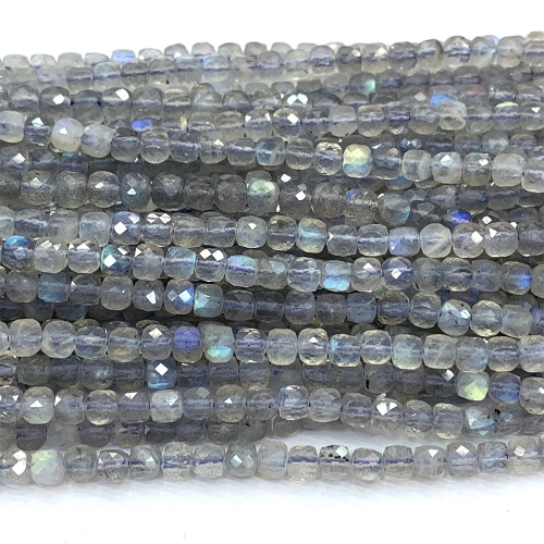15.5 " Veemake Natural Genuine Blue Light Labradorite Irregular Cube Faceted Small Jewelry beads 06820