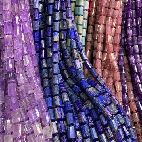 Natural Genuine Amethyst Lapis Lazuli Quartz Amazonite Apatite Ametrine Chrysoprase Moonstone Labradorite Faceted Column Tube Beads 06891